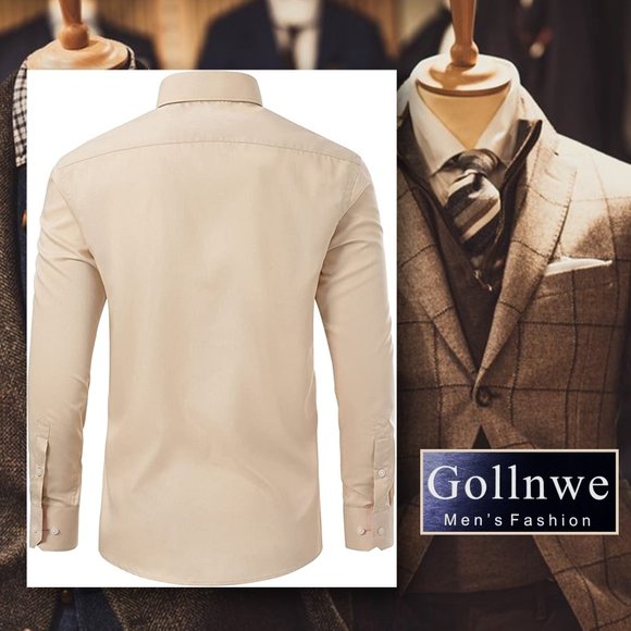 GOLLNWE Long Sleeve Contrast Collar & Convertible Cuffs Dress Shirt  NEW W/TAGS! - Picture 6 of 12